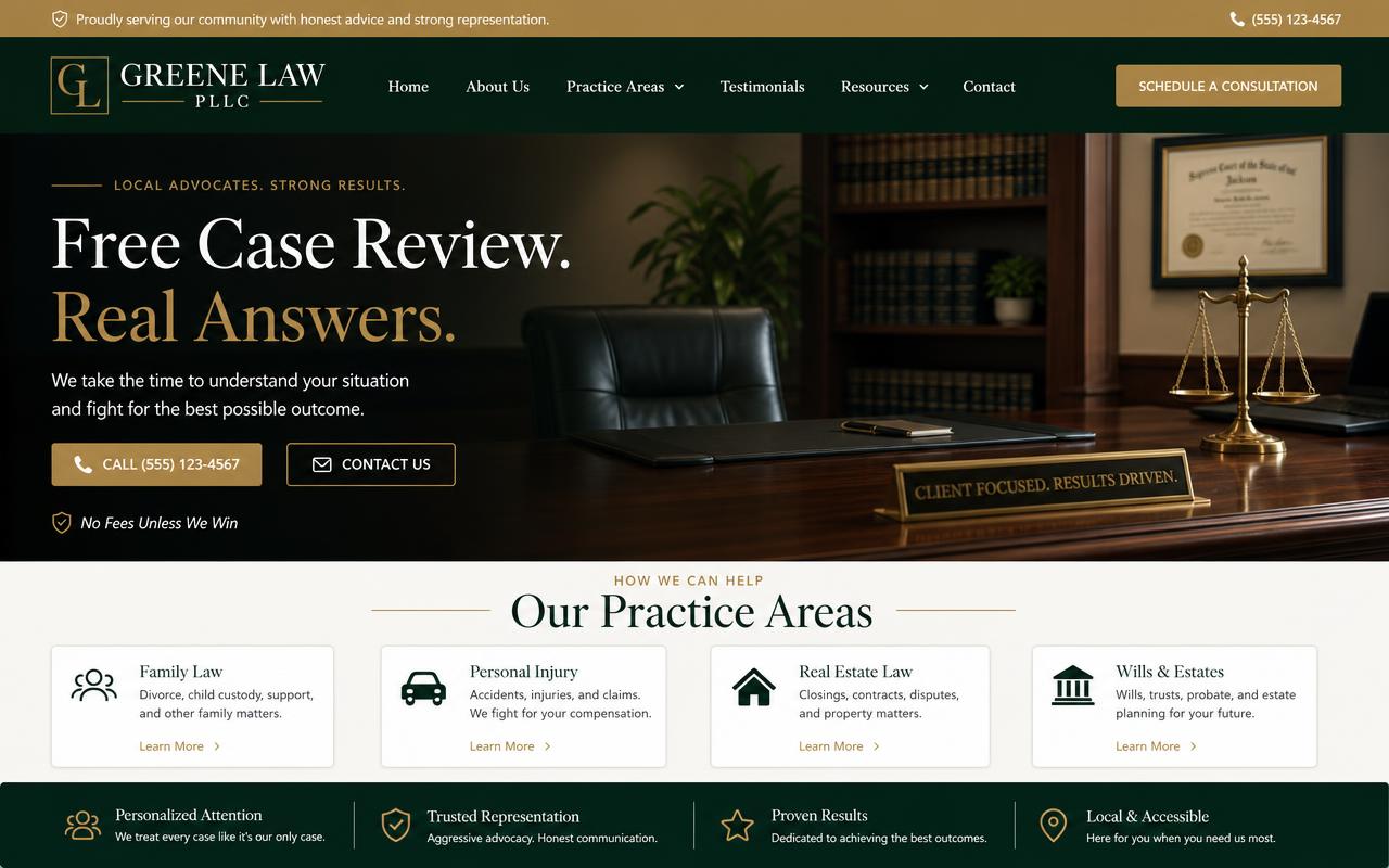 Greene Law website preview